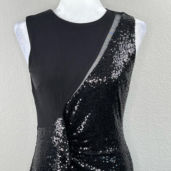 Laundry by Shelli Segal Black Asymmetric Sequined Sleeveless Mini Dress 6 NWT - Picture 5 of 13